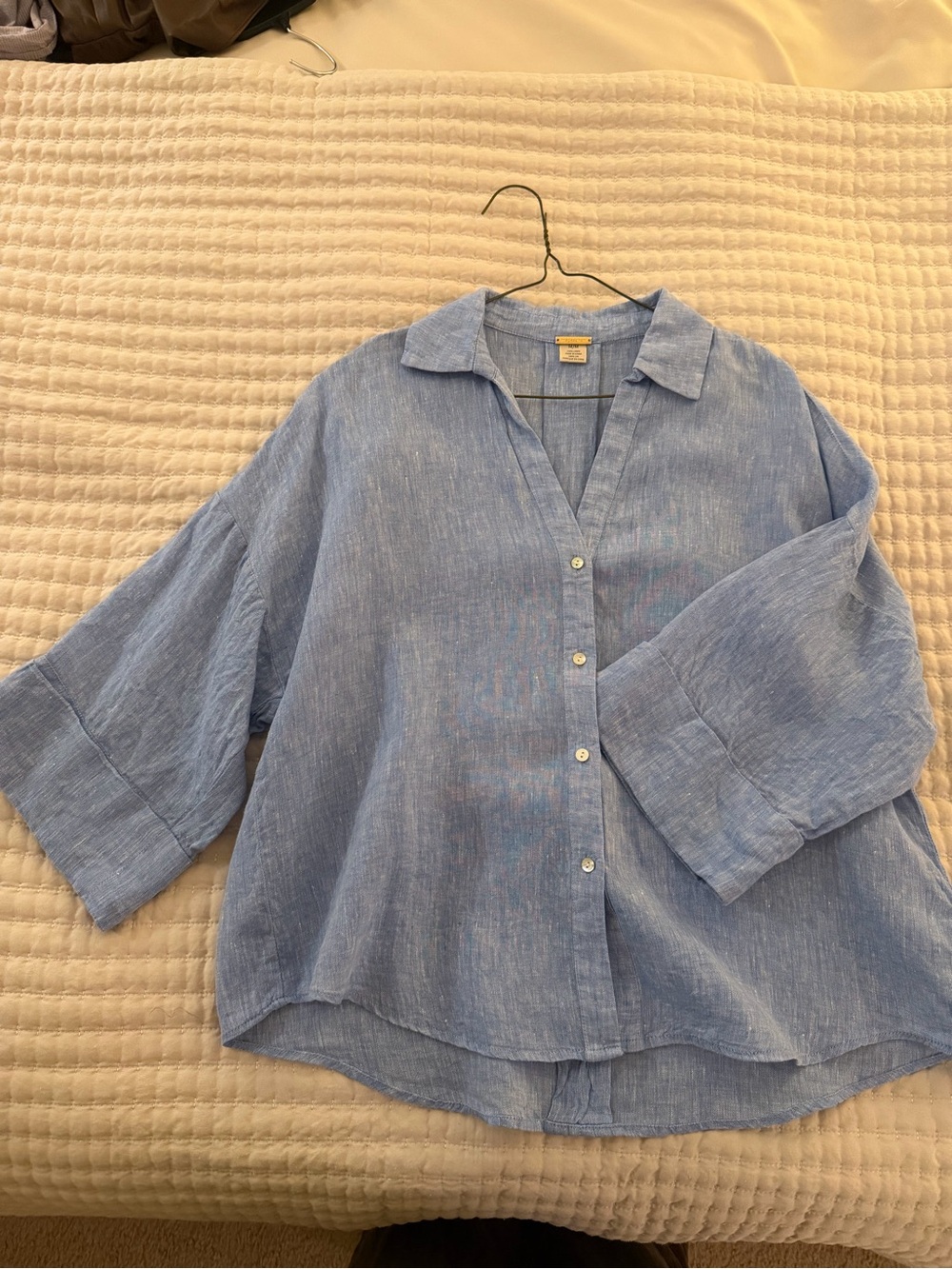 Light Blue Linen Button-Front Women's Top